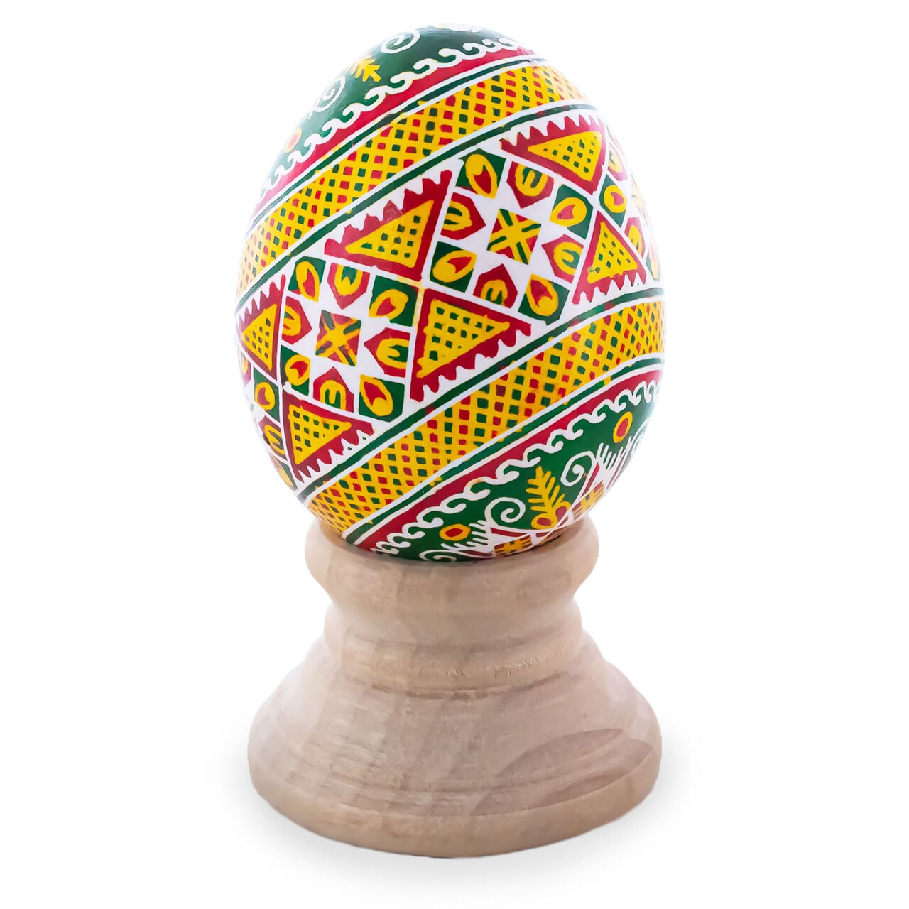 Geometrical Oval Designs on Green Blown Real Eggshell Ukrainian Easter Egg Pysanka